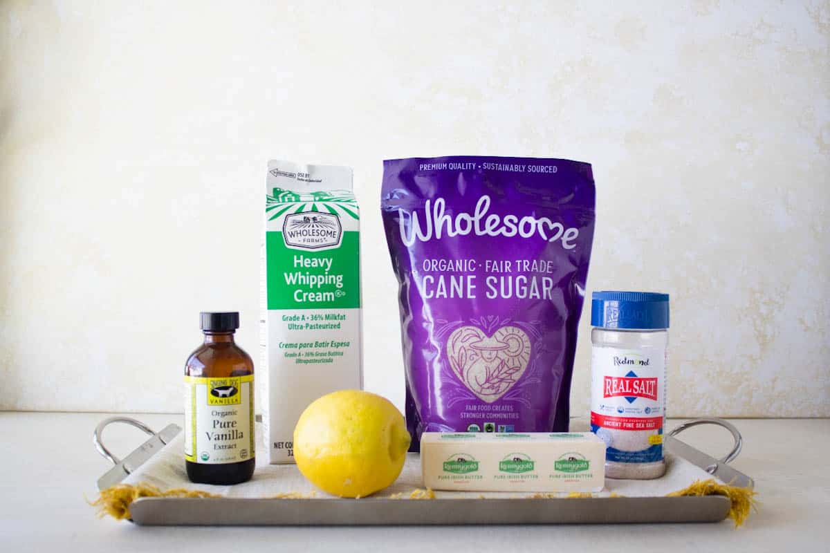 Ingredients for lemon glaze without powdered sugar on a tray.