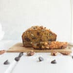 Whole wheat banana bread with the end cut off.