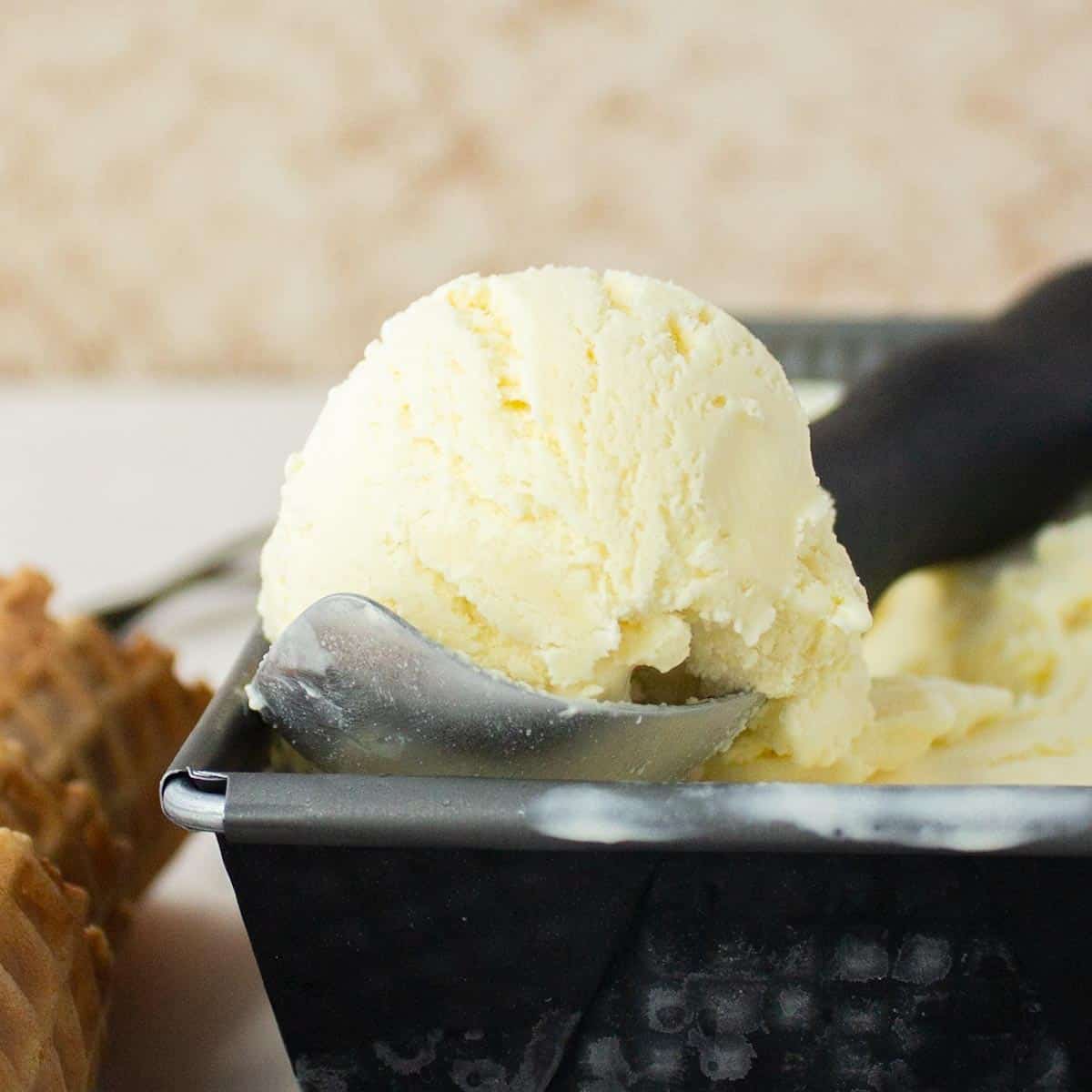 A scoop of ice cream in an ice cream scoop.