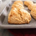 Baked biscuit on a tray.