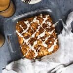 Cinnamon streusel coffee cake with drizzle glaze.