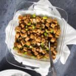 Baked whole wheat stuffing.